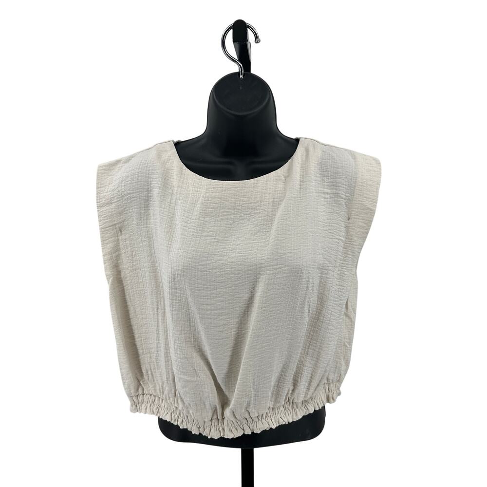 A New Day Cropped Sleeveless Blouse Tank Top WMNS SZ XL Cream Crew Neck Slim Fit